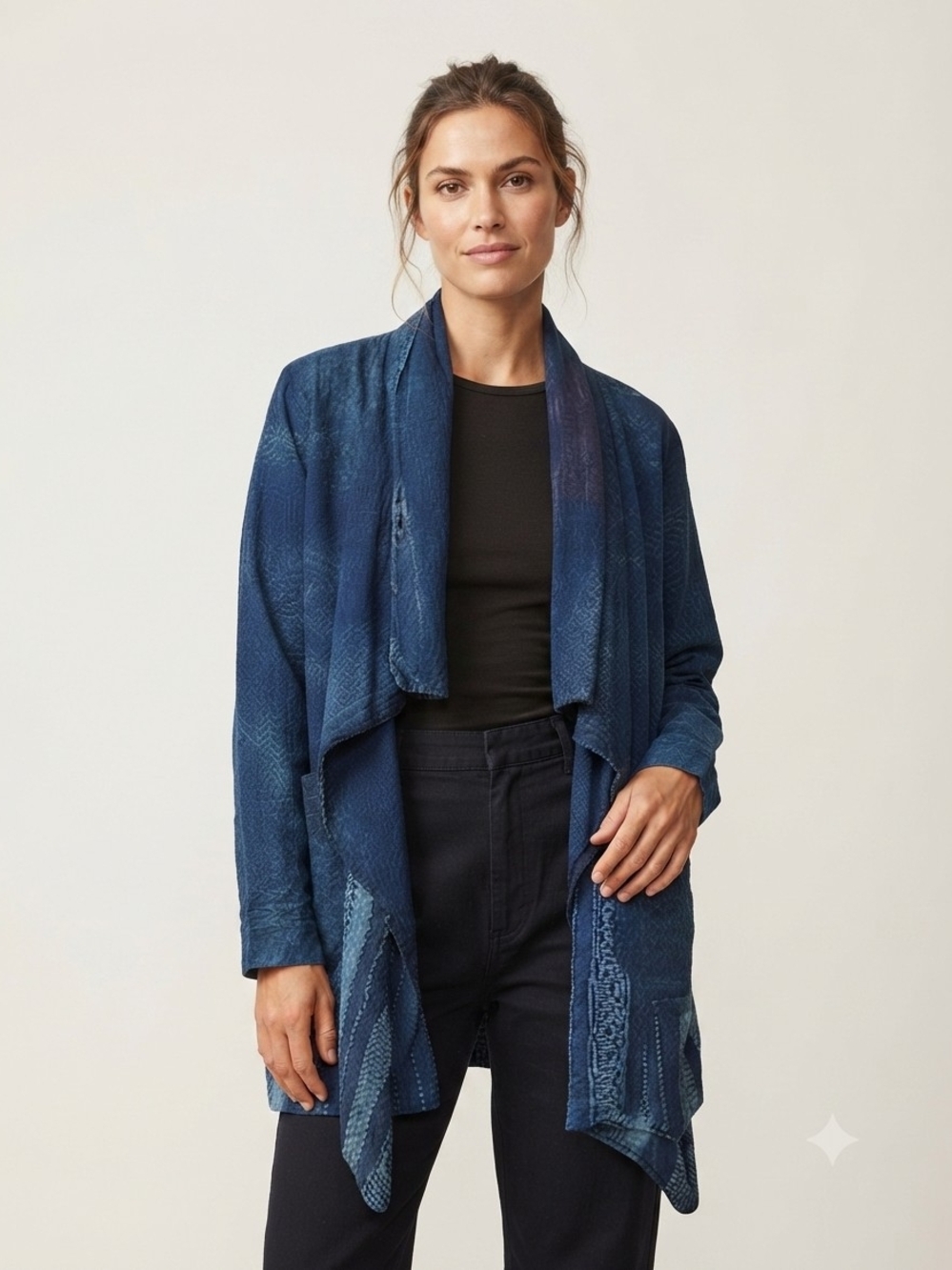 088 - New Kathmandu Women’s Blue Open Front Drape Jacket With Pockets OS